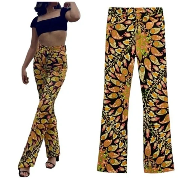 Zara Printed High Waist Flared Pants Multicolored - Picture 4 of 12
